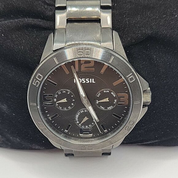 FOSSIL BQ2297 Men's Stainless Steel Analog Black Dial Quartz Genuine Watch BC318 - Picture 1 of 11